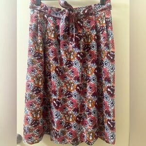 BANANA REPUBLIC Like New A-Line Pink Orange White Floral Midi Skirt w Belt